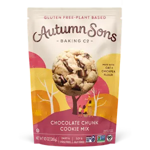 Autumn Sons Baking Co. Gluten Free Chocolate Chunk Cookie Mix. Vegan Plant Based Baking Mix. Top 9 Allergen Free. Dairy Free, Nut Free, Soy Free, Non GMO 9.3 oz