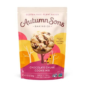 Autumn Sons Baking Co. Gluten Free Chocolate Chunk Cookie Mix. Vegan Plant Based Baking Mix. Top 9 Allergen Free. Dairy Free, Nut Free, Soy Free, Non GMO 9.3 oz