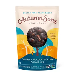 Autumn Sons Baking Co. Gluten Free Double Chocolate Chunk Cookie Mix. Vegan Plant Based Baking Mix. Top 9 Allergen Free. Dairy Free, Nut Free, Soy Free, Non GMO 9.3 oz