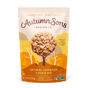 Autumn Sons Baking Co. Gluten Free Oatmeal Cinnamon Cookie Mix. Vegan Plant Based Baking Mix. Top 9 Allergen Free. Dairy Free, Nut Free, Soy Free, Non GMO. 9.3 oz